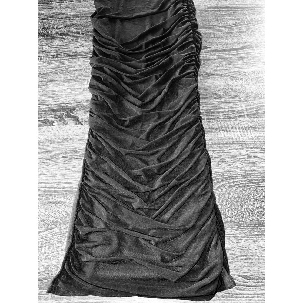 SHEIN Black Ruched Bodycon Midi Dress Wide Straps Square Neck Womens XL 12 3622 - Picture 4 of 4